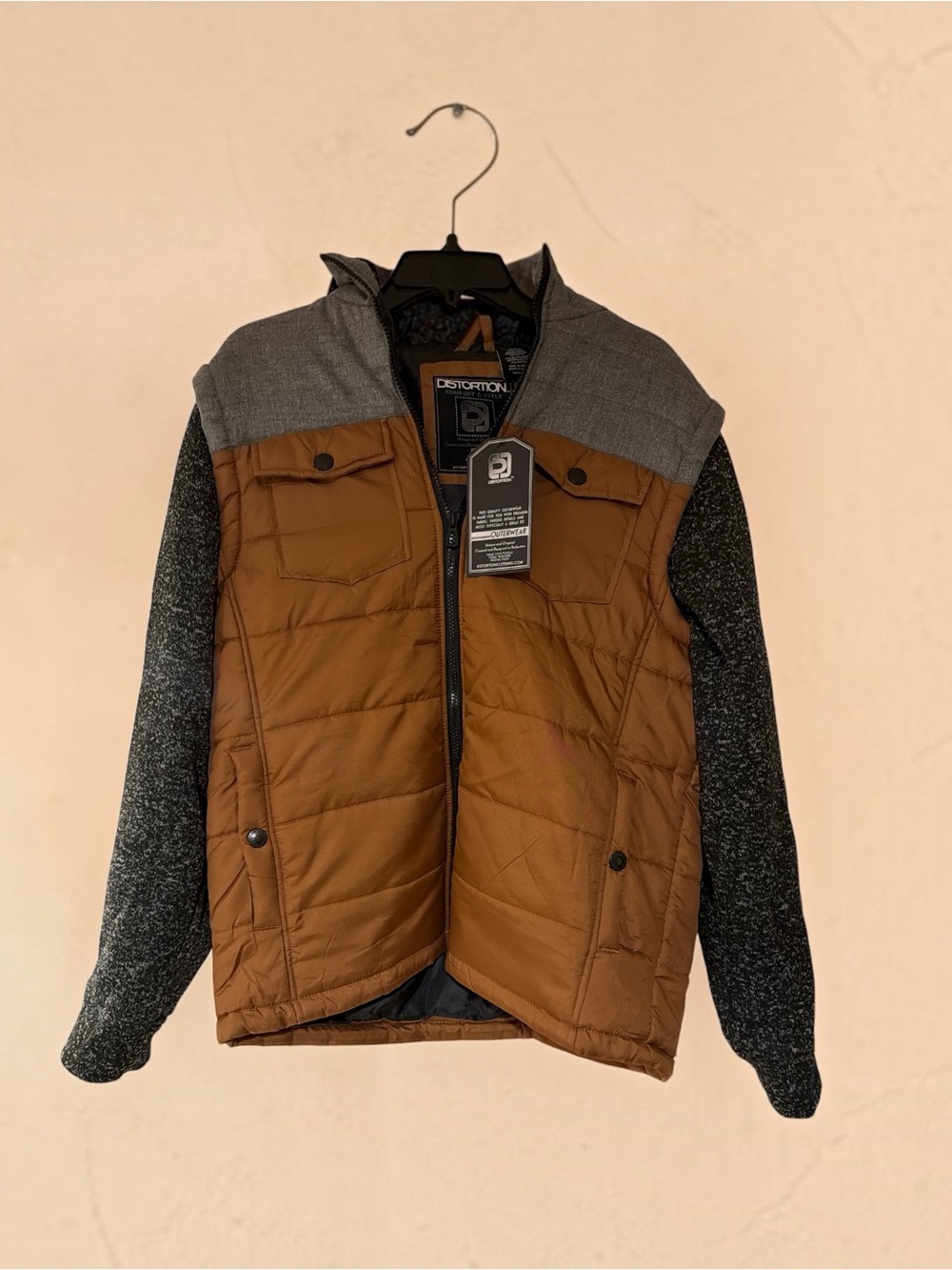 Men's Two-Tone Puffer Jacket in Brown and Gray